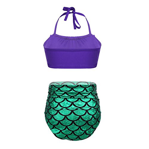 Kaerm Little Big Girls Halter Mermaid Tail Scale 2PCS Swimsuit Bikini Crop Top with Bottoms Beachwear2
