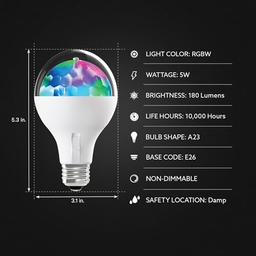 Image of Feit Electric LED Disco Light Bulb, Rotating Multi-Color with 4 Modes (Disco, Snow, Holiday, Halloween), Easy Screw-in Base, 10,000-Hour Lifetime, Perfect for Parties & Home Ambiance, DISCO /4M /LED