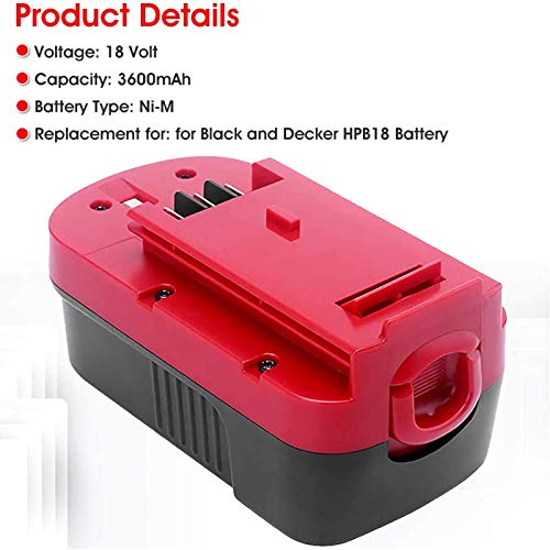2Packs 18V 3.6Ah HPB18 Replacement Battery Compatible with Black and Decker 18 Volt Battery 244760-00 A1718 FS18FL and BDFC240 Charger Compatible with Black and Decker 9.6V-18V Ni-Cd&Ni-Mh Battery
