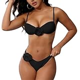 Generisch 2026 Costume da bagno donna costume tankini due pezzi con motivo a rosa, lacci laterali, coulisse regolabile design floreale, grigio., S