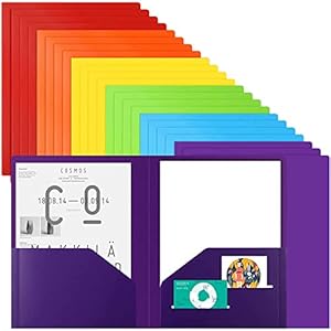 EOOUT 24pcs Folders with Pockets, Plastic Pocket Folders, Two Pocket Folders with Label, 6 Colors, Letter Size, A4 Size…