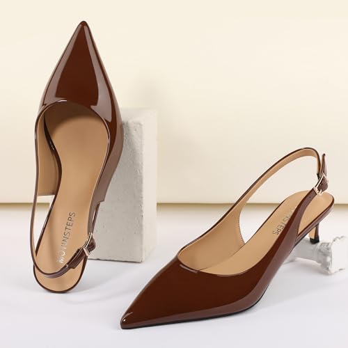MOVINSTEPS Women's Slingback Kitten Heels Comfortable Pointed Closed Toe Low Heel Pumps Bridal Business Office Evening Dress Heels Shoes 1.5 Inch2