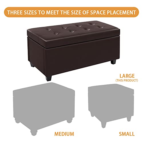 Homestripe 36Inch Damara Lift-Top Storage Ottoman Bench With Faux-Leather Upholstery, Upholstered Foam Padded Rectangular Footstool, Easy Assemble Furniture ,Brown #TOP7