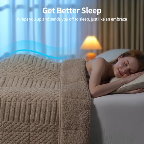 Image of Uttermara Weighted Blankets for Adults Queen Size, 20lbs 60x80 inches | Soft Plush Fleece; Warm Cozy Sherpa; Machine Washable; Filled with Glass Beads; Heavy Throw for Sleep and Calm; Beige