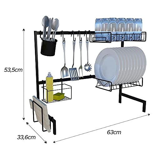 Cozinha Suspensa Modular Autosustentável Escorredor de Pia Sem furos 14 Peças DiCarlo 63cm (Preto)