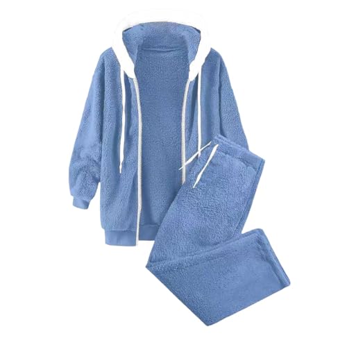 Genérico Conjunto de Chándal para Mujer de Dos Piezas de Forro Polar Juegos de Pijama de Felpa Tipo Ropa de Estar Por Casa Suave y Cálida de Invierno Sudadera con Capucha y Bolsillos