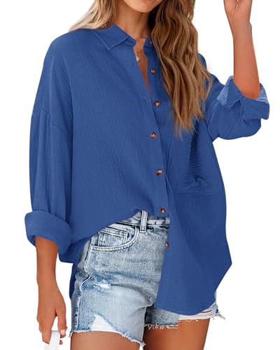 Image of NOLLSOM Casual Shirts for Women Long Sleeve Button Down Blouses Fall 2026 Solid Color Trendy Tops with Pocket