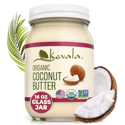 Kevala Organic Coconut Butter | Made with Organic Whole Coconut | Creamy Spread for Baking & Cooking | Dairy Free Plant Based Alternative | Made in the USA | 16 oz Glass Jar