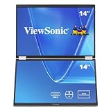 ViewSonic VG1457 Dual Screen 14 Inch 1200p Portable Monitor, Foldable IPS for Comfortable Mobile Workspaces, G-Sensor for Automatic Screen Rotation, 65W USB-C Power Delivery, and Dual USB-C Inputs