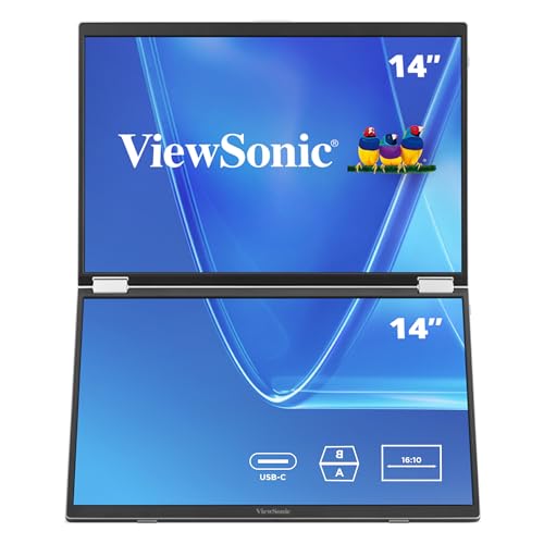 Image of ViewSonic VG1457 Dual Screen 14 Inch 1200p Portable Monitor, Foldable IPS