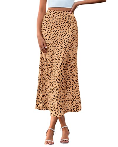 Image of BTFBM Satin Skirts for Women Trendy 2026 Summer Fall | High Waisted A-Line Leopard Print,Floral Print, Business Casual,Cocktail,Wedding Guest,Long Silk Midi Skirt
