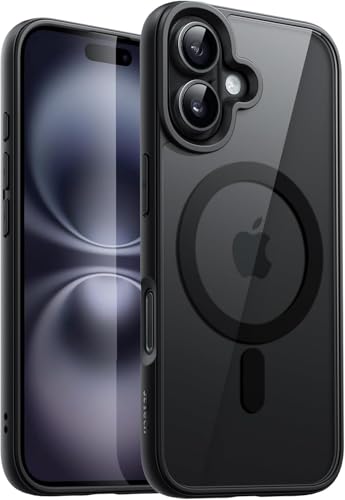 Image of Magnetic Case for iPhone 17 6.3-Inch Compatible with MagSafe, Shockproof Phone Bumper Cover, Solid Color Matte TPU Frame, Anti-Scratch Clear Back (Black)
