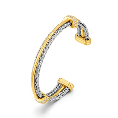Bracelet manchette en fil de câble torsadé pour femmes, Bracelets bicolores en or et argent, bijoux réglables en métal mélangé