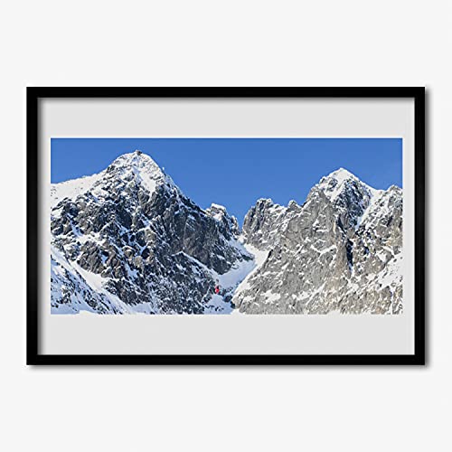 Paysage de neige de montagne affiche avec cadre 70x50 pour une ambiance chalet chic