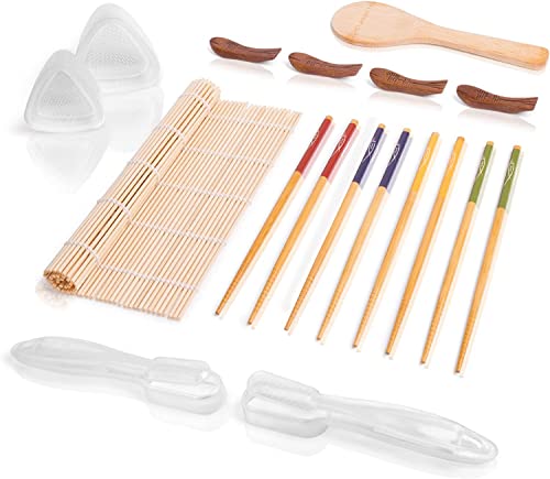 Amazy Sushi Set | Sushi Maker Set für Anfänger inkl. Sushi Rollmatte aus Bambus, Reislöffel, Sushi Maker und Essstäbchen mit Ablage - einfach bedienbar für Einsteiger und Profi Cover
