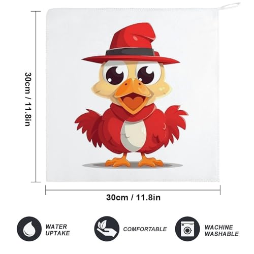 Toallas impresas de cocina y baño, juego de 4 paños cuadrados con diseño de pollo con gorro 3