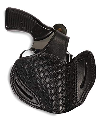 Pusat Holster Smith Wesson 38 Special Series Model Series Leather Basket Weave OWB 2 Barrel Holster Handcrafted Color Black-Brown (Black Right Hand, S&W Model 10)