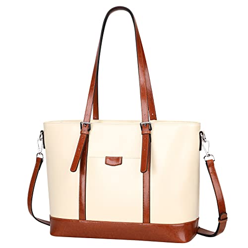 Over Earth Leather Tote Bag For Women Large Leather Handbags Shoulder Work Purses(O187E Beige/Brown) #TOP1
