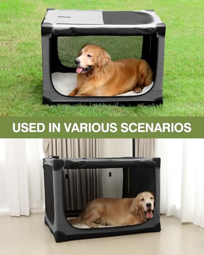 30 x 21 x 21 Inch Collapsible Soft Dog Crate for Dogs Up to 50 lbs, Portable Travel Pet Kennel with 4 Zip Doors, Foldable Indoor Outdoor Crate with Mat, Carry Bag, Grey - Image 6