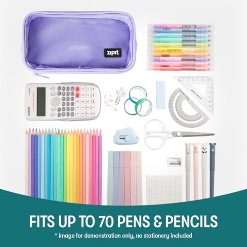 Image of ZIPIT Half & Half Pencil Case for Girls, 3 Compartment Zipper Pouch for School, Stationery Bag for Teen and Adults, Purple
