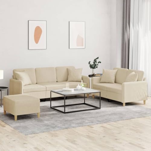 Mokuyary Juego de 3 sofás con cojines de tela crema para salón, sofá moderno para oficina, dormitorio, apartamento, hogar, con cojín decorativo y reposapiés
