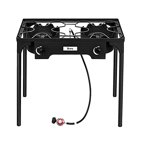 Tesmula gt2-LC Outdoor Camp Stove High Pressure Propane Gas Cooker Portable Cast Iron Patio Cooking Burner (Double Burner)