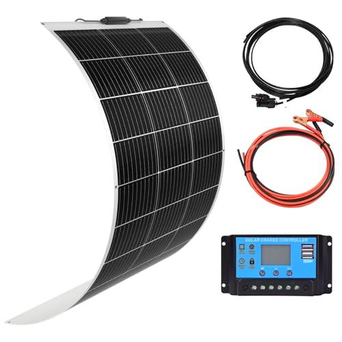 Image of XINPUGUANG Flexible Solar Panel 100W 12V Monocrystalline Solar Kit Hightweight Module, 10A Charge Controller,Extension Cable for RV Boat Cabin Car (100W-1)