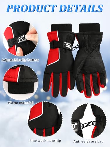 Image of Jansun 3 Pairs Kids Winter Gloves Warm Outdoor Windproof Adjustable Gloves Toddler Snowboard Gloves for Cold Weather Boy Girl Children