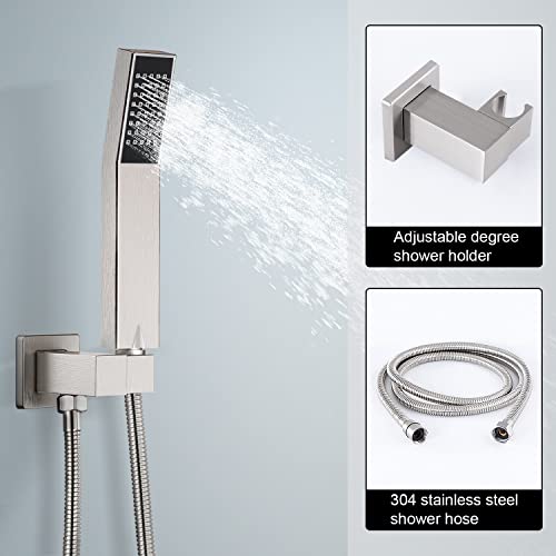 Fgkq Rainfall Shower System With 12 Inch Rain Mixer Shower Head And Handheld Square Showerhead, Brushed Nickel Wall Mounted Shower Faucet Set With Pressure Balance Valve #TOP4