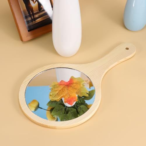 Espejo de maquillaje portátil con marco de madera miniatura 5