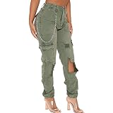 ThusFar Women's Casual Outdoor Elastic High Waisted Cargo Pant Skinny Ripped Baggy Jogger Pants Trou