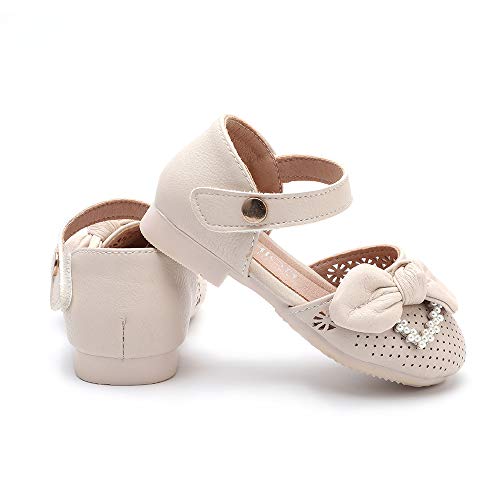Peggy Piggy Toddler Girls Soft Genuine Leather Flower Bow Mary Jane Dress Shoes(20302-Beg-22) Beige thumb #2