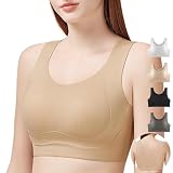 [APIKIE] 胸が小さく見せるブラ 小さく見える ブラジャー 【乳腺専門家指導改良】･【特許取得】･揺れ軽減･X補正構造･ホールド力 ブラ 和装 さらし 抗菌防臭 脇高 ノーワイヤ シームレスブラジャー 見痩せ 昼夜兼用 (JP, アルファベット, 3XL, スキン色)