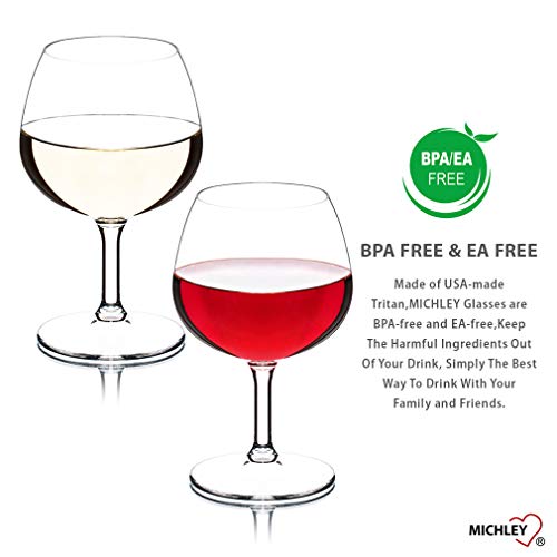 Michley Unbreakable Stemmed Wine Glasses, 100% Tritan Plastic Brandy Snifter Glasses, Bpa-Free & Dishwasher Safe, Shatterproof Plastic Wine Glasses 8.8 Oz, Set Of 4 #TOP4