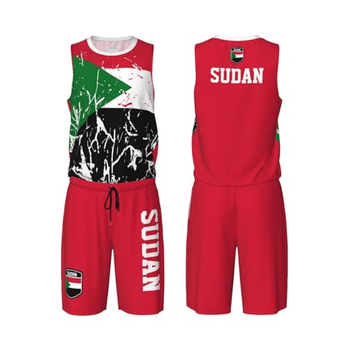Sudan Flag Grain (1) Basketball Jersey Uniform Suit for Men Adults Training Athletic Set