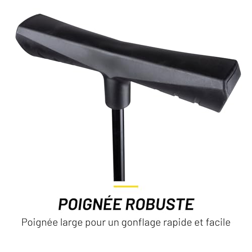 Dunlop Pompe à Vélo avec Double Valve - à Pied pour Vélo avec 2 adapteurs - avec Manomètre - pour Valve Dunlop, Presta et Schrader - 12Bar/ 180 PSI - Plastique - Noir