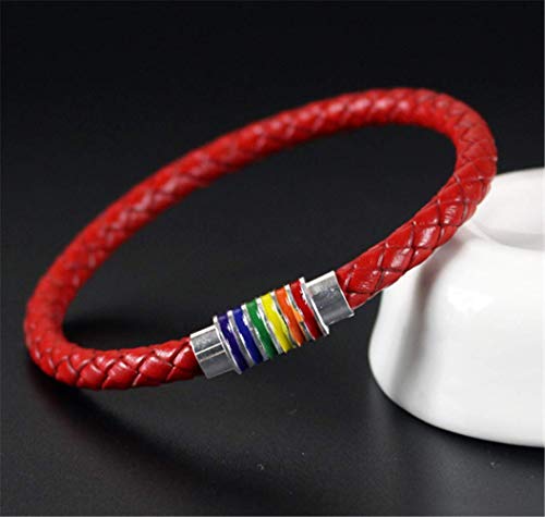 Image of Leather Braided LGBT Rainbow Bangle Bracelet - Gay & Lesbian Pride