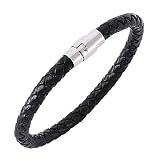 NA Mode Bracelet en Cuir Noir Rouge Bracelet en Acier Inoxydable Boucle Charme Bracelets Bijoux Homme Cadeaux, Noir, Porter Longueur 205mm Accessoires de Poignet de Mode
