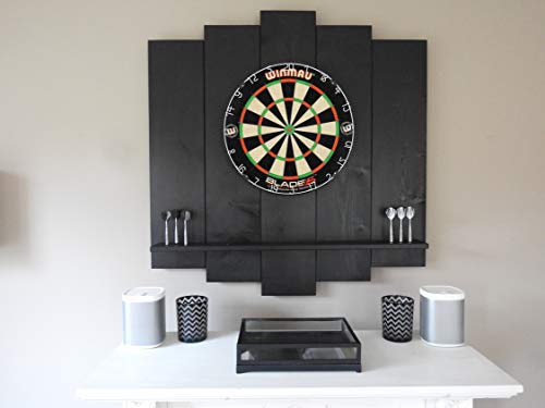 WDS Darts Sports Wooden Dartboard Surround, Premium Dart Wall Protection & Tablet Holder, Powered by “Maximiser” Max Hopp (Catch Ring, Dart Border), black, OHNE Tablet-Halter