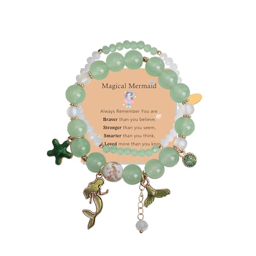 Image of LZ Emotion 2 Pcs Mermaid Bracelet Set Beaded Mermaid Charm Bracelets Starfish Summer Jewelry Mermaid Gifts Birthday Party Decoration
