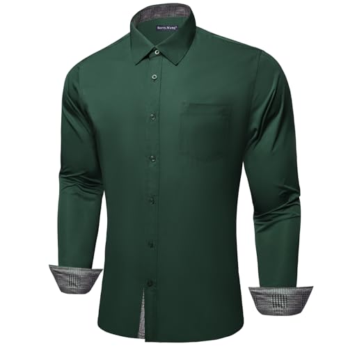 Barry.Wang Dark Emerald Green Dress Shirt for Men Hunter Forest Green Long Sleeve Checkered Cowboy Casual Western Formal by Barry.Wang - Used condition - Image 2
