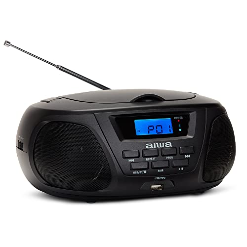 Aiwa BBTU-300BKMKII Draagbare CD-speler, CD-radio (FM-radio, Hyperbass-technologie, audio-ingang, Bluetooth, USB), kleur: zwart - Image 4