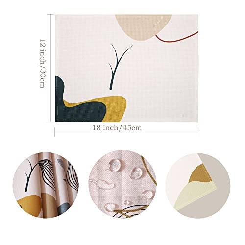 Kerton Stork Modern Table Placemats Set Of 4 Abstract Art Place Mats Fabric Leaf Dining Placemats Non-Slip Kitchen Decor And Accessories, Washable Outdoor Placemats For Patio Table, 18''X12'' #TOP4