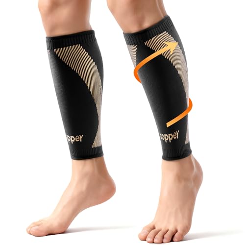 SOLOEVER Copper-Infused Calf Compression Sleeves for Men & Women 1 Pair [Medical-Grade & Ultra Comfort] Leg Compression Sleeve for Shin Splint Relief, Varicose Veins,Calf Sleeve for Running (Large)