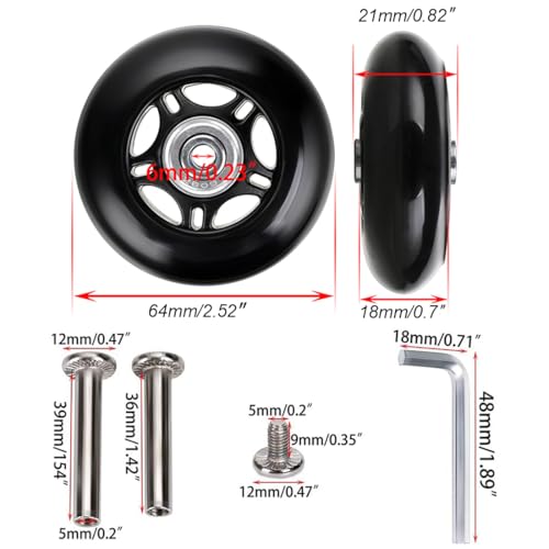 64 x 18mm 2 Pcs Luggage Suitcase Replacement Wheels, Rubber Swivel Caster Wheels Bearings Repair Replacement Parts for Carry-on Roller Bag, Suitcase Bag, Trolley Bag2