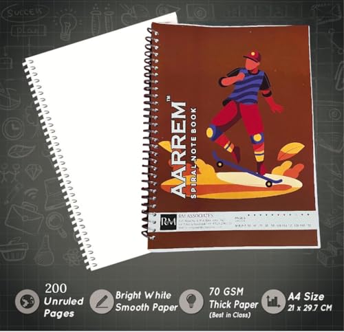 Image of A4 Spiral Notebook Set, 200 Pages, 70 GSM, White Ring Binding, Unruled Pack of 3