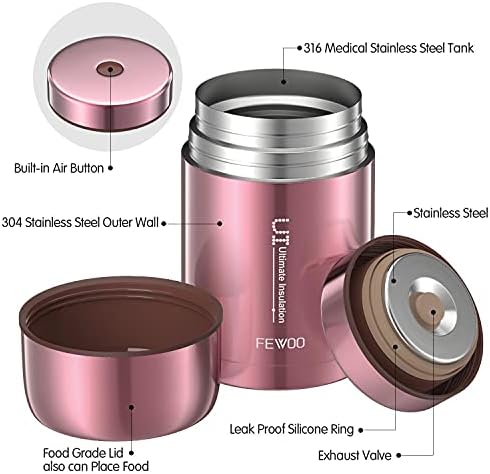 Soup Flask, 800ml Vacuum Insulated Food Jar for Hot Cold Food, Leak Proof Soup Containers for Kids and Adults (Rose Golden)