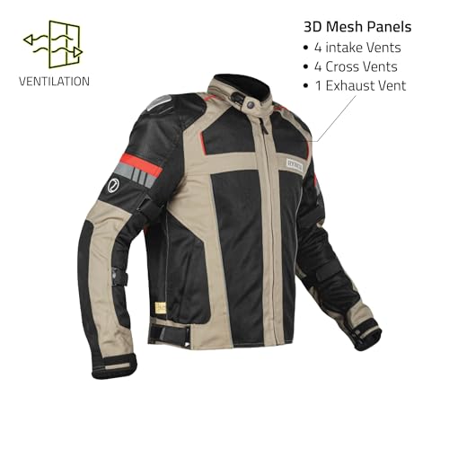 Image of Rynox Storm Evo Jacket - Mesh Motorcycle Touring Jacket with Impact Protection and Abrasion Resistance - Sand Brown Black, Small