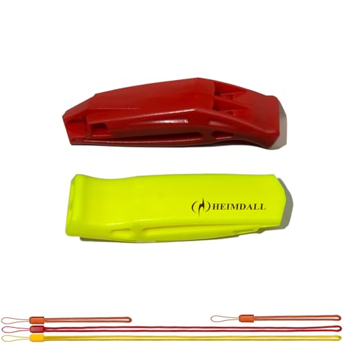 HEIMDALL Emergency Whistle with Lanyard for Safety Boating Camping Hiking Hunting Survival Rescue Signaling (Red, Yellow)