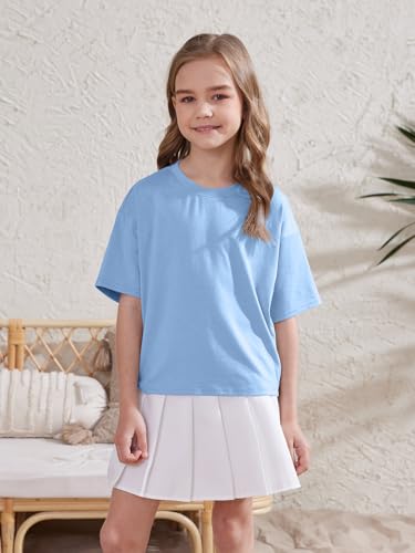 Image of ZDC Girls Athletic Oversized Crop Tops Kids Drop Shoulder Short Sleeve T Shirts Workout Tees